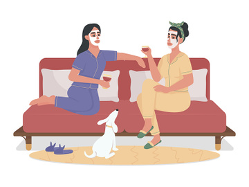 Girls drinking wine on comfy couch semi flat color vector characters preview picture