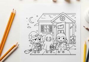 Halloween kids trick or treat vector illustration flat design