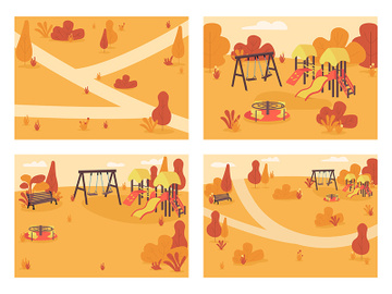 Public park in fall time flat color vector illustration set preview picture