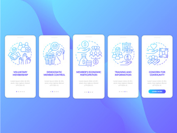 Cooperative principles blue gradient onboarding mobile app screen preview picture
