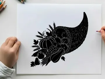 Silhouette of a cornucopia filled with fruits and vegetables preview picture