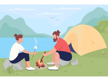 Camping in countryside flat color vector illustration preview picture