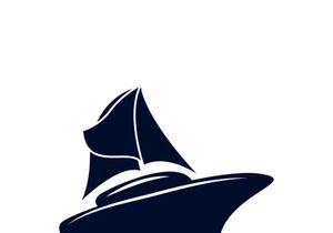 Sailboat boat on sea ocean wave with logo design simple ship