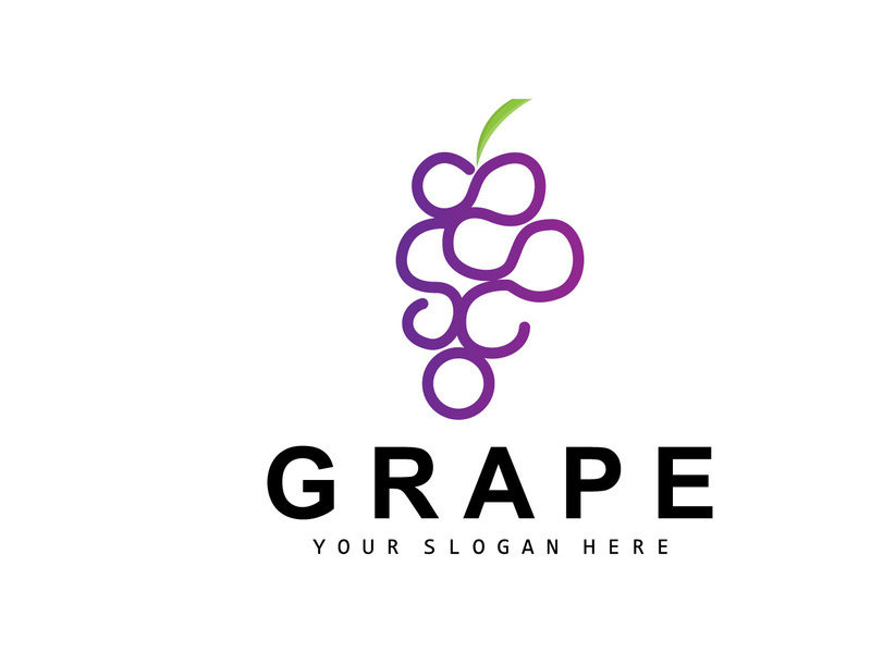 Grape Fruit Logo, Circle Style Fruit Design, Grape Farm Vector, Wine Drink, Nature Icon, Illustration Template