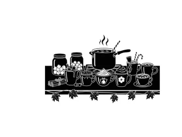 Silhouette of kitchen utensils and cookware on a table preview picture