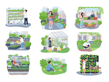 Urban gardening 2D vector web banners, posters set preview picture