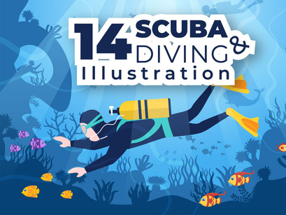 14 Snorkeling and Scuba Diving Cartoon Illustration
