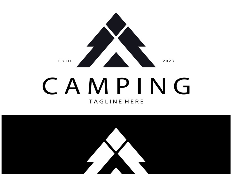 vintage and retro tent logo, camping. With tent, tree and bonfire sign. adventurers, scouts, climbers, camping equipment center