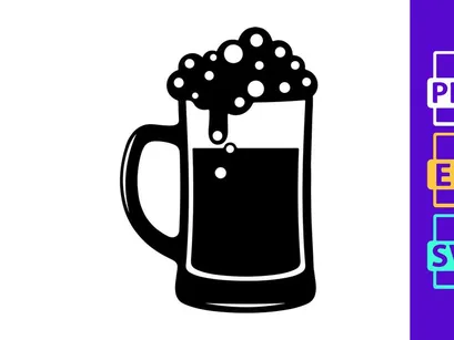 Beer mug with foam overflow isolated black white vector illustration