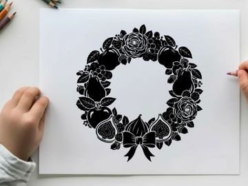 Silhouette floral wreath with bow and fruits preview picture