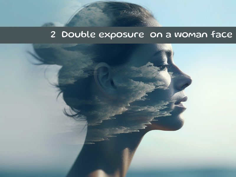 Double exposure  on a woman face