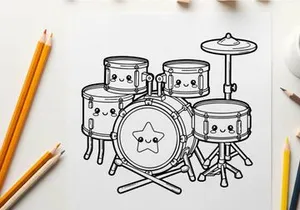 Cute drum set with face vector illustration flat design