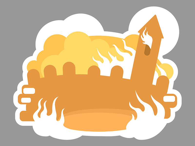 Burning medieval city 2D vector web banner, poster