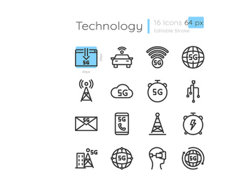 5G wireless technology linear icons set preview picture