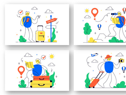 10 Solo Travel Vector Illustration