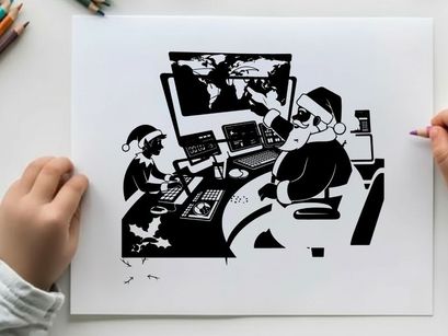 Santa and elf in cyber attack silhouette operation