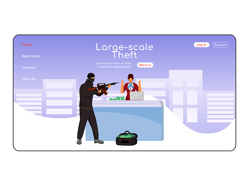 Large scale theft landing page flat color vector template
