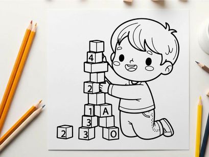 Child learning numbers alphabet blocks vector illustration