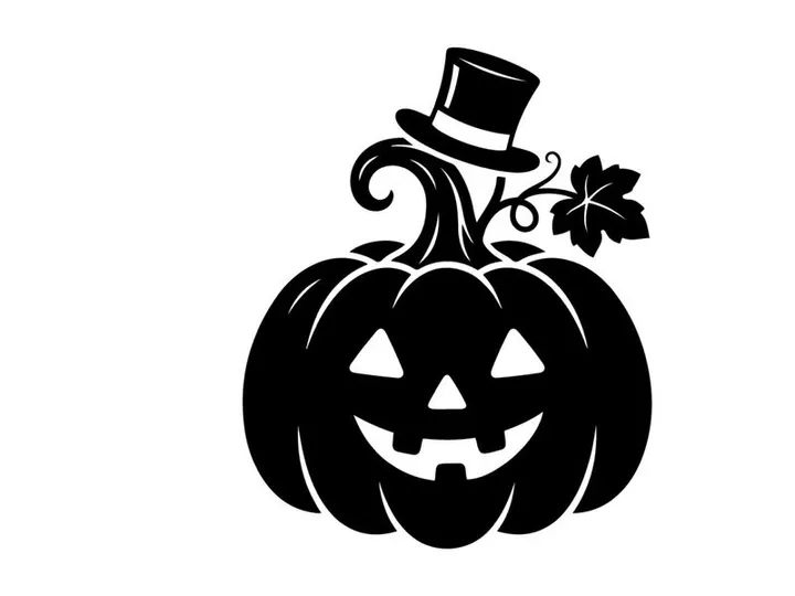 Halloween Pumpkin with Jack-o'-Lantern Face and Top Hat