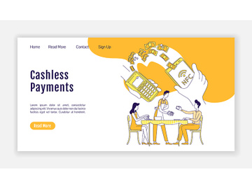 Cashless payments landing page flat silhouette vector template preview picture