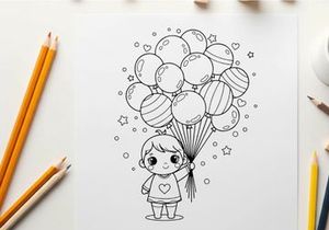 Child holding colorful balloons vector illustration flat design