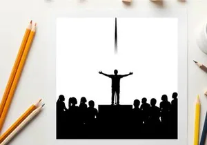 Silhouette of a man on stage with audience and spotlight