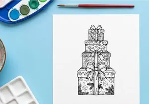 Gestapelte Weihnachtsgeschenkboxen mit Schleifen, handgezeichnete festliche Geschenkillustration