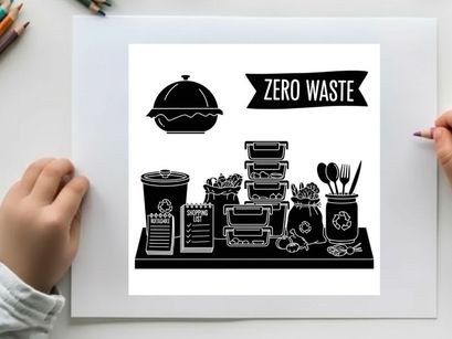Zero waste kitchen utensils and containers silhouette