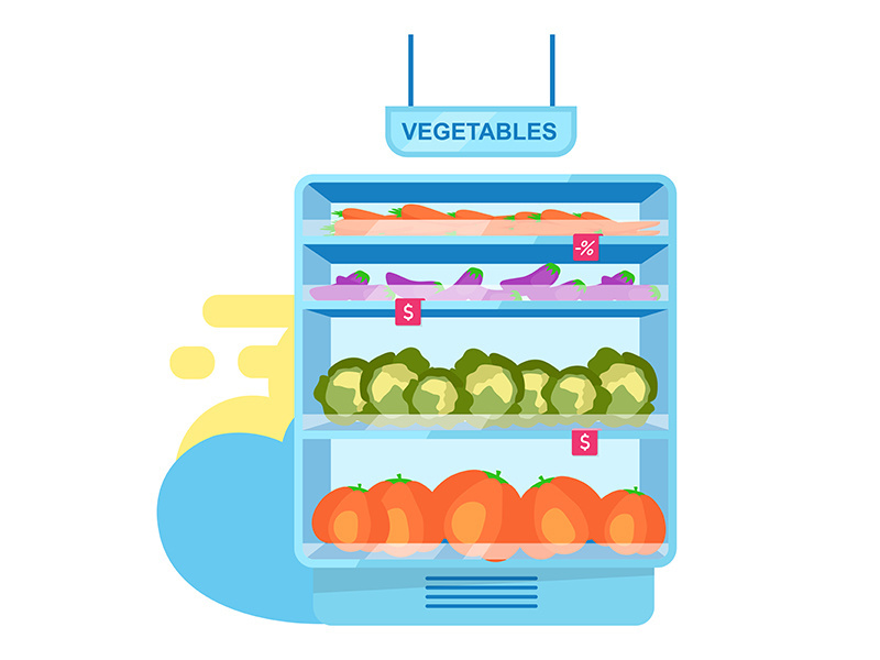 Vegetables at shop stall flat vector illustration