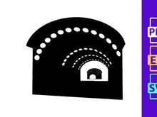 A black and white illustration of a tunnel with multiple arches and dotted lines