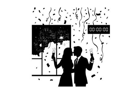 New year's eve celebration silhouette with confetti and countdown