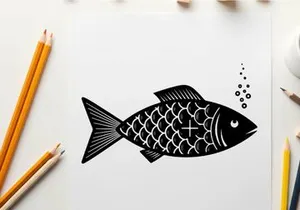 Silhouette of a fish swimming with bubbles rising