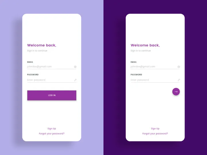 Sign in screens concept with 2 options