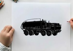 Silhouette of a large industrial truck with tanker trailer silhouette