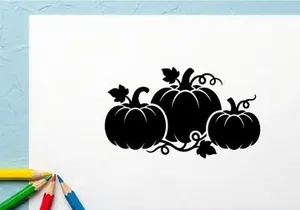 Silhouette of Pumpkins with Vines and Leaves for Autumn or Halloween