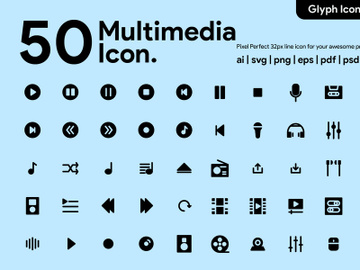 50 Multimedia Glyph Icon preview picture
