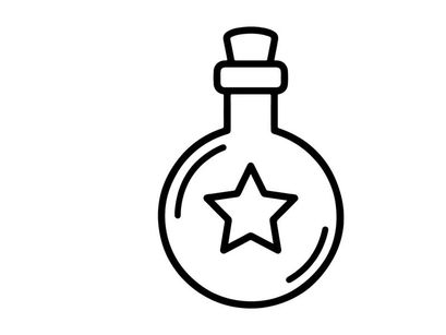 Halloween witch potion bottle with glowing star. Spooky magic elixir jar for dark fantasy and occult themes.