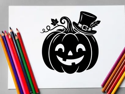 Halloween Pumpkin with Jack-o'-Lantern Face and Witch Hat