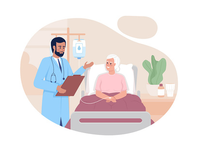 Hospital and domestic treatment 2D vector isolated illustrations set