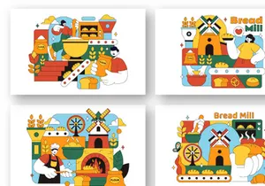 10 Traditional Bread Mill Illustration