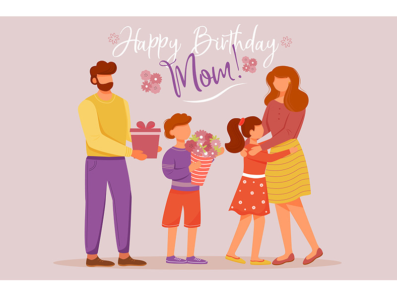 Happy birthday mom greeting card flat vector template