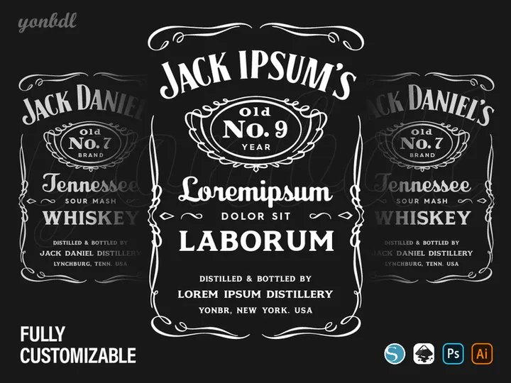 Jack Daniels Label V2, Fully customizable SVG eps png dxf Ai svg psd silhouette files preview picture