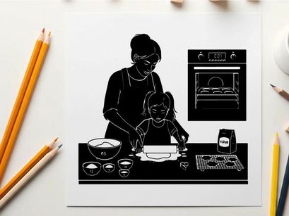 Silhouette of woman and child baking together at home