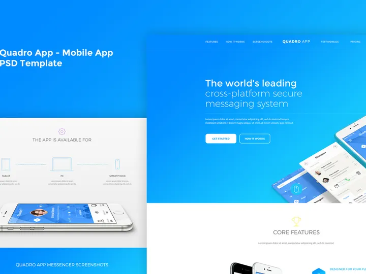 Quadro App - Mobile App PSD Template