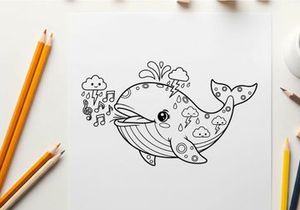 Whale singing music notes underwater vector illustration