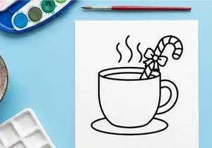 Hot holiday coffee cup with steam and festive floral decoration for Christmas morning