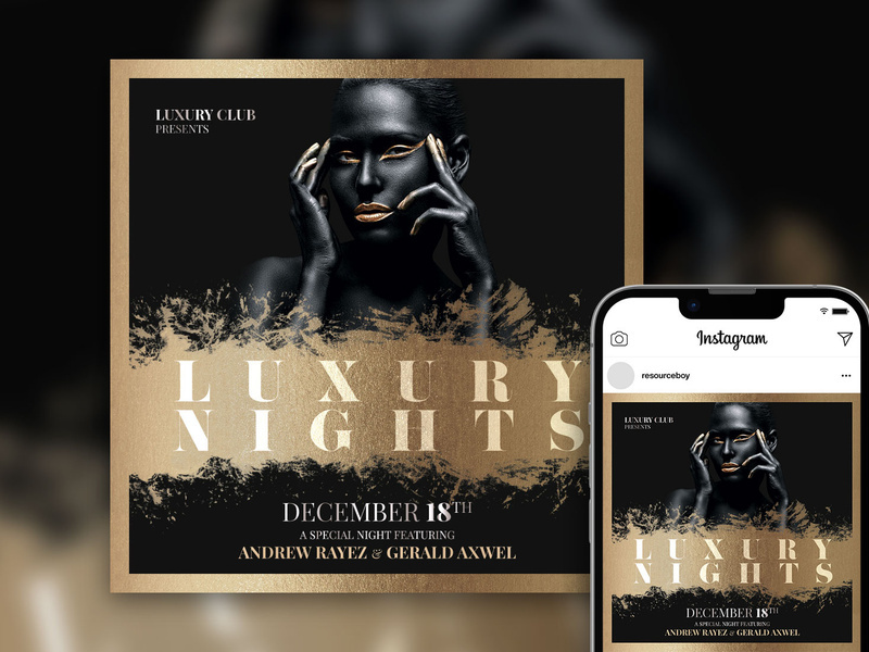 Free Black and Gold Luxury Nights Instagram Post Template