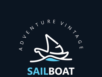 Sailboat vintage logo minimalist with wave, travel yacth or sailing boat vector design template preview picture