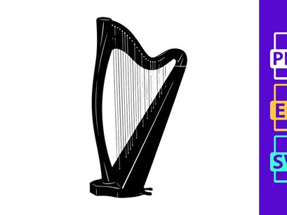 Elegant Celtic Irish Harp Musical Instrument Silhouette