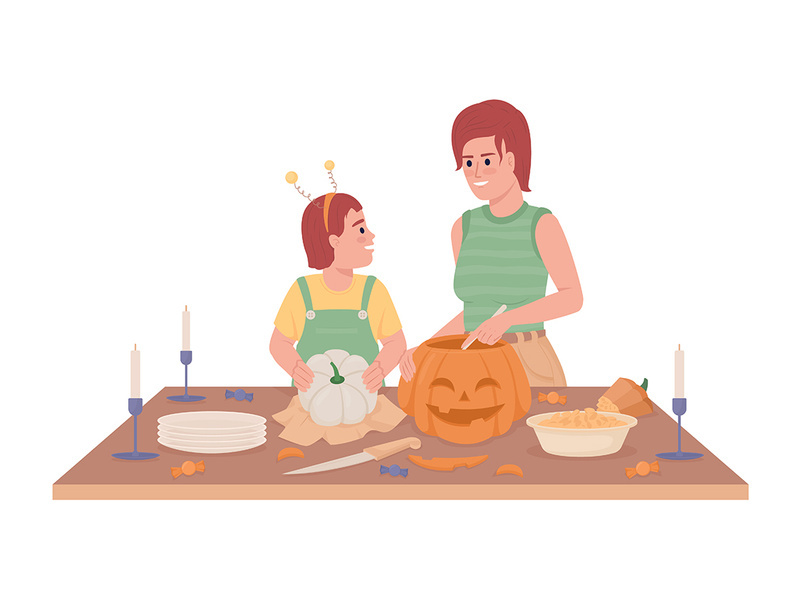 Making pumpkin decoration semi flat color vector characters